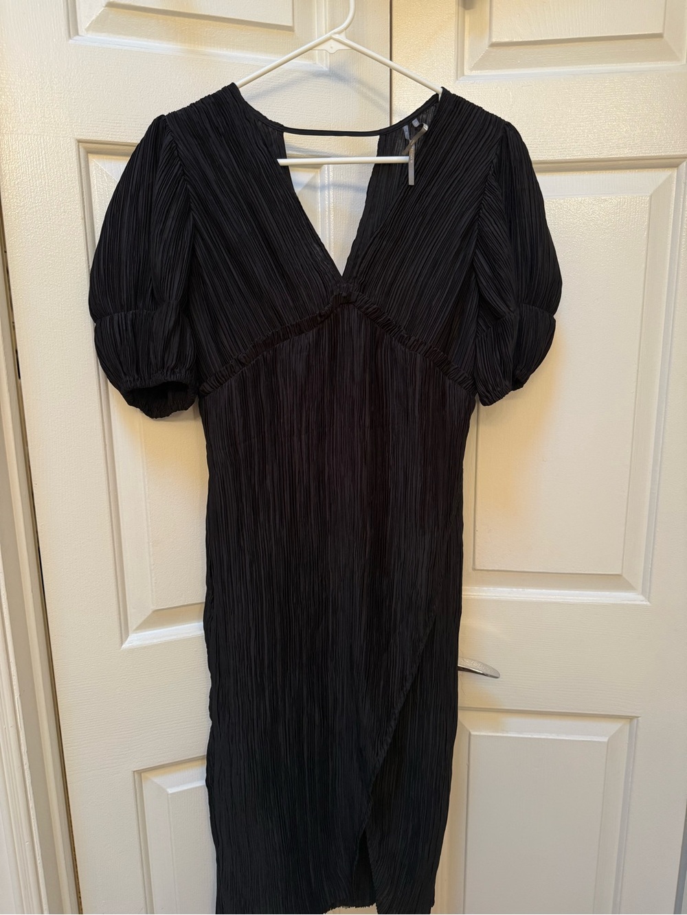 Anthropologie Black V-Neck Puff Sleeve Midi Dress